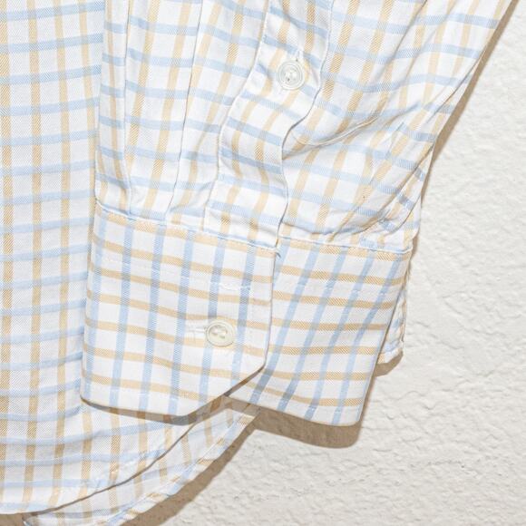 CANALI Made in Italy Men's Button up Dress Shirt white w blue beige sz 16 - Picture 4 of 9